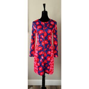 RARE HAYLEY ELSAESSER Animal Print Colorblock Zip Front Long Sleeve Dress Size S